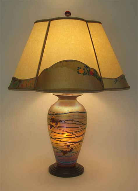 Lindsay Fine Art Glass Table Lamp Base With Tsuru Paper And Parchment Paper Lamp Shade Sue