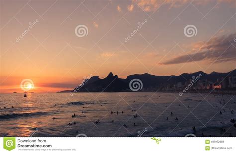 Sunset On The Beach In Rio De Janeiro Editorial Stock