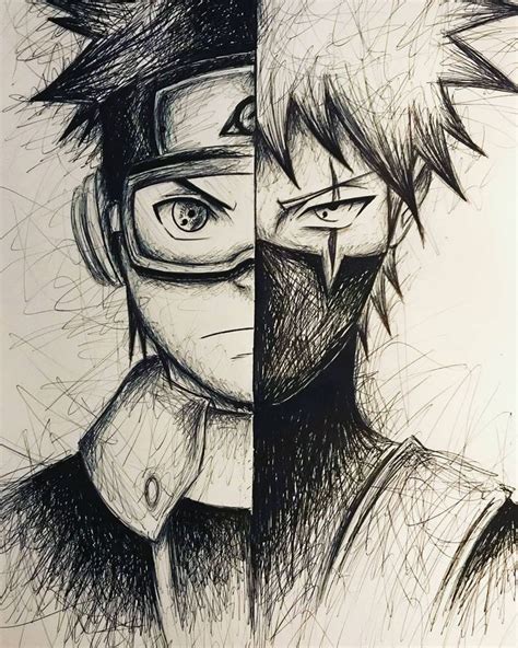 Kakashi And Obito Fan Drawing Naruto Anime Manga Kakashi Desenho