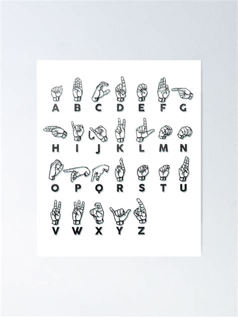 American Sign Language Asl Alphabet Poster By Steamertees Redbubble