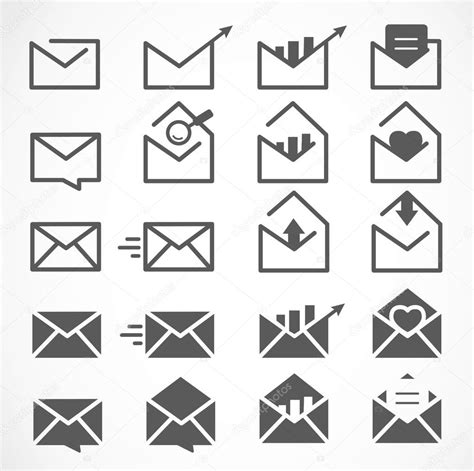 Black Mail Message And Envelope Icon Set On White Background Stock