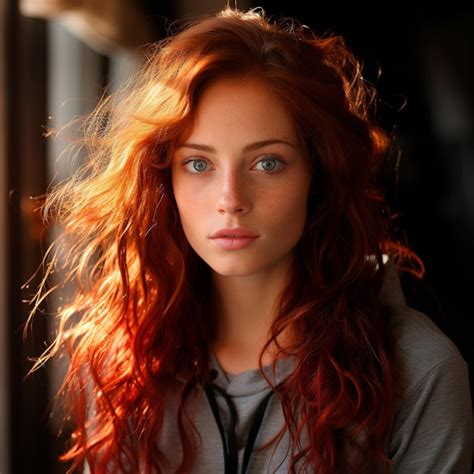 Premium Ai Image Closeup Portrait Of A Beautiful Redhaired Woman Photographed Under Sunlight