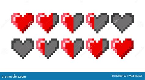 Pixel Game Life Bar Pixel Art 8 Bit Health Heart Bar Damage Level
