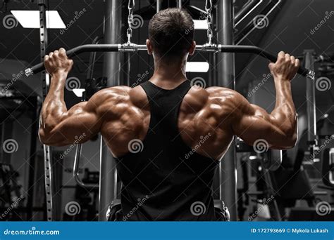 muscular man workout in gym doing exercise for back strong male rear view stock image image