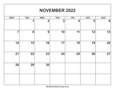 November 2022 Blank Calendar Best Calendar Example