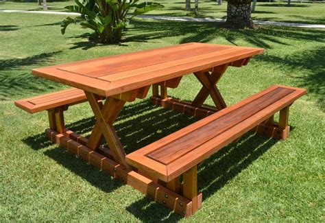 Chris S Picnic Table With Attached Benches Foreverredwood In 2020