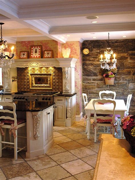 French Country Kitchen And Dining Area With Stone Wall Hgtv