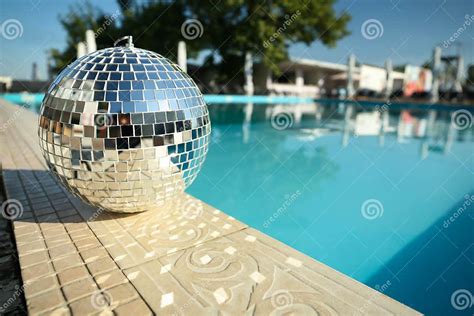 Shiny Disco Ball On Edge Of Swimming Pool Party Decor Stock Image Image Of Aqua Lifestyle