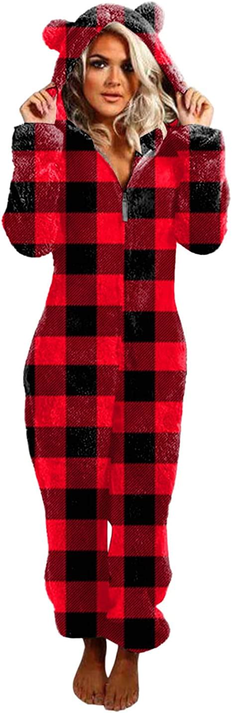 Jumpsuit Damen Winter Warm Onesie Overall Einteiler Pyjama Teddy Fleece