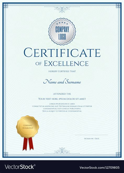 Certificate Excellence Template With Gold Seal Vector Image