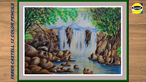 Color Pencil Drawing Pencil Drawings Easy Nature Paintings Waterfall