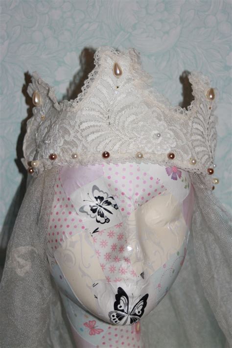 Edwardian Influenced Lace Tiara With Pearls And Vintage Lace Edging