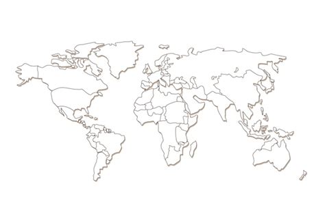 Белая контурная карта мира в линейном стиле приграничные страны