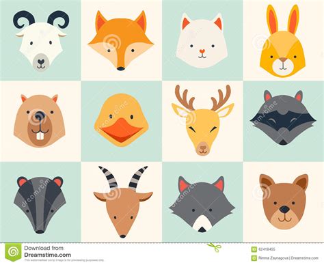 Set Of Cute Animals Icons Stock Vector Image 62418455