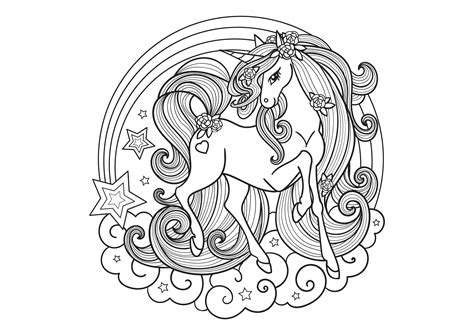 Belle Licorne Avec Des Nuages Et Un Arc En Ciel Coloriages Licornes