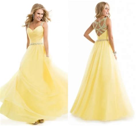 Amazing Light Yellow Prom Dresses Hot Style Cheap Sheer Straps Beading Graduation Dresses Sexy