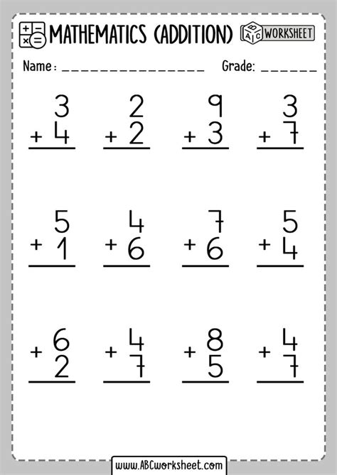 One Digit Addition Worksheet