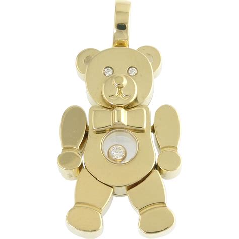 Vintage Chopard Happy Diamond Figural 18k Gold Teddy Bear With Bow Tie