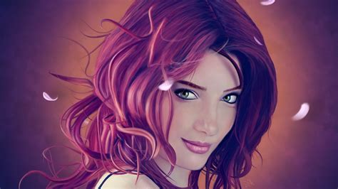 1920x1080 green eyes redhead digital art smiling leaves artwork susan coffey wallpaper 251