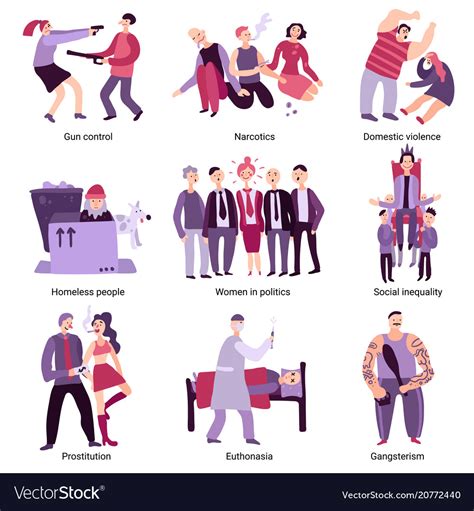 Social Problems Set Royalty Free Vector Image Vectorstock