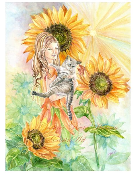 Fairy Art Sunflower Fairy Tabby Cat Sunflowers Fairy Art Etsy
