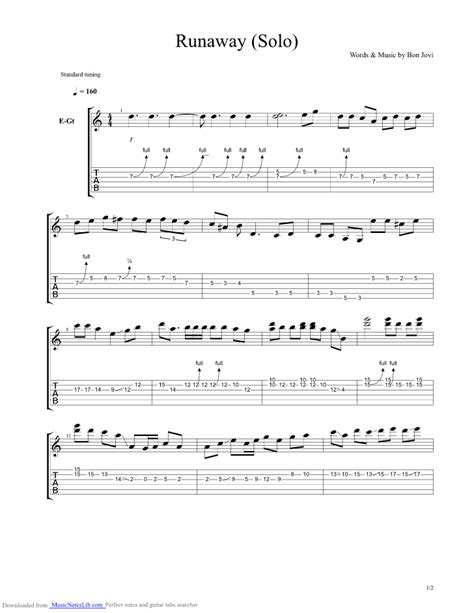 Bonfa Bon Jovi Runaway Solo Guitar And Bass Sheet Music Jellynote My