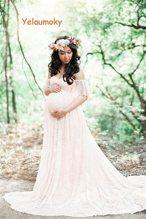 Shoulderless Pregnancy Lace Dress Maternity Photography Props Dress