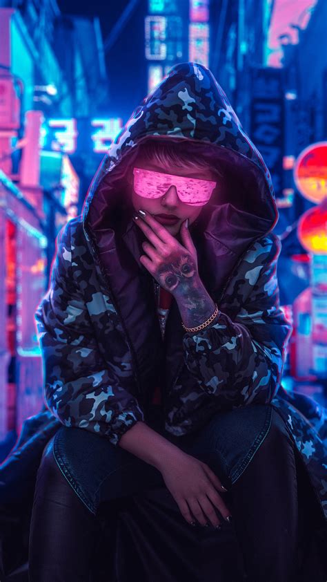 2160x3840 Neon Glasses Girl Wearing Hoodie Sony Xperia Xxzz5 Premium Hd 4k Wallpapers Images