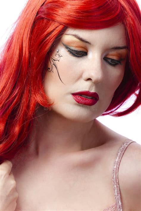 Red Haired Tattooed Woman Stock Photo Image Of Coloring 24501366