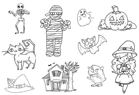 Tenemos todas las temáticas y personajes infantiles. Dibujos Halloween para colorear, imprimir y recortar