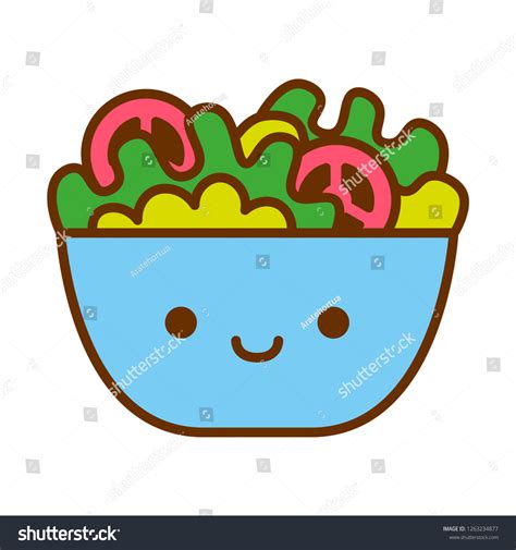 Vector Cartoon Cute Salad Bowl Icon Stock Vector Royalty Free