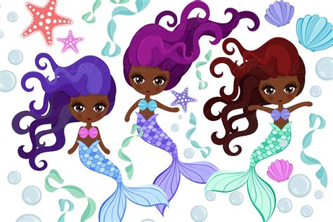 Black Mermaid Clipart Melanin Girl Designs 449187 Illustrations