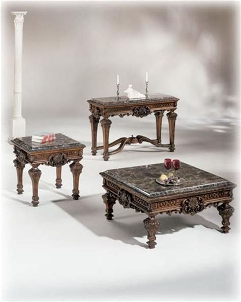 Casa Mollino Traditional Dark Brown Wood Marble Coffee Table Set