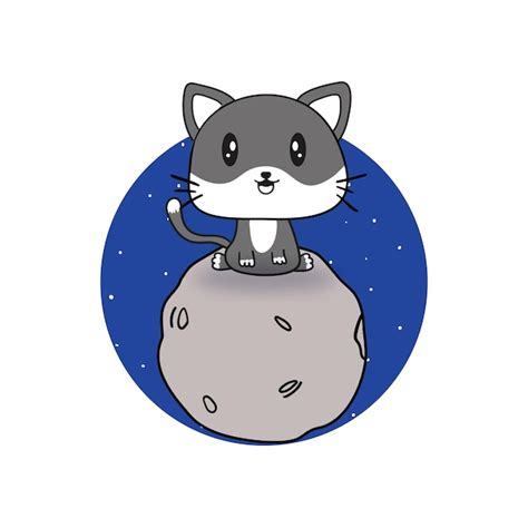 Premium Vector Space Moon Cat Vector Editable Colorful Drawing