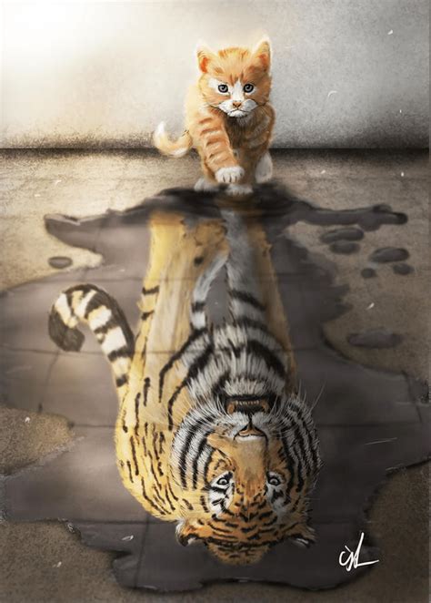 Believe In Yourself Cat Tiger Reflection Canvas Painting By Dan Logan