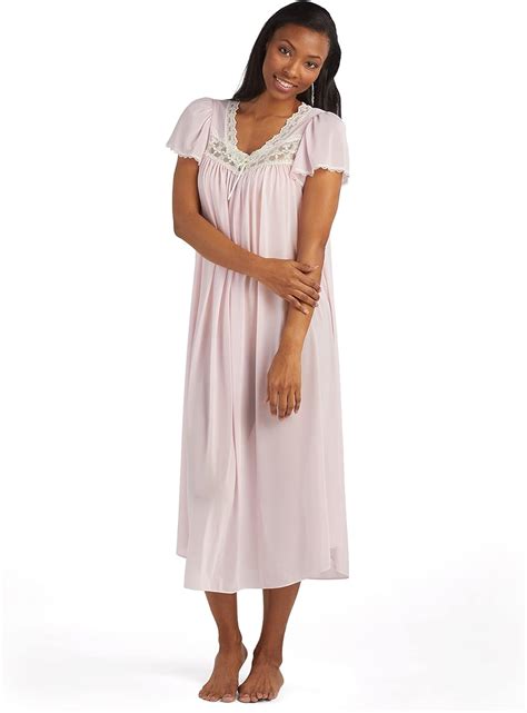 Miss Elaine Silk Essence Nightgown Long Silky And Sheer Tricot Gown With Flutter Sleeves Pink