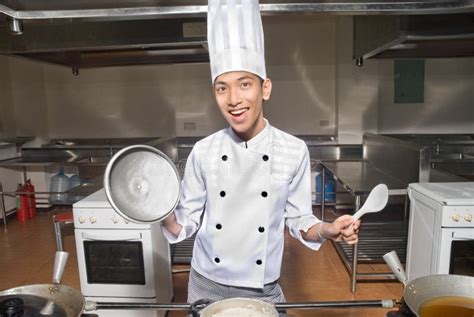 Smiling Chinese Cook In Kitchen Stock Image Image Of Gesture Person