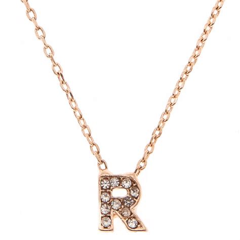 Rose Gold Studded R Initial Necklace Claires Us