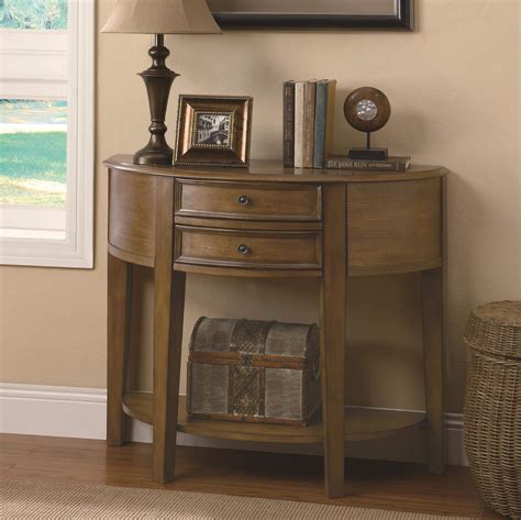 Accent Tables 2 Drawer Demilune Entry Table With Shelf