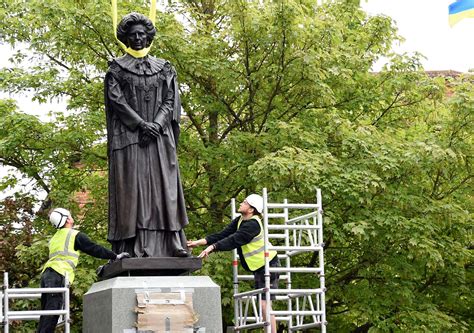 relief as margaret thatcher statue is finally put on its plinth