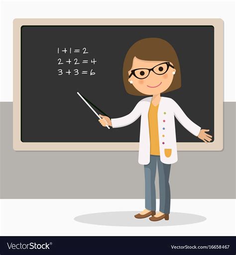 Young Female Teacher On Math Lesson At Blackboard Vector Image