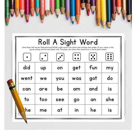 Sight Word Dice Game Printable Sight Word Practice Learn