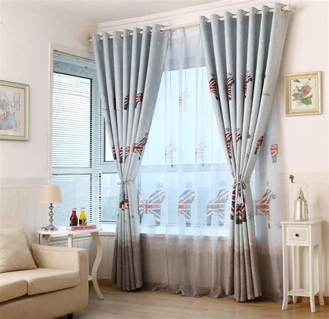 Light Blue British Style Childrens Curtains Bedroom Windows And Floor