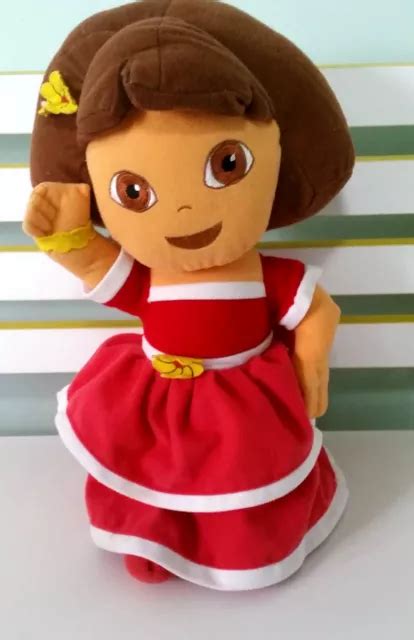 Dora The Explorer Gorgeous Plush Toy In Red Dress With Yellow Flowers