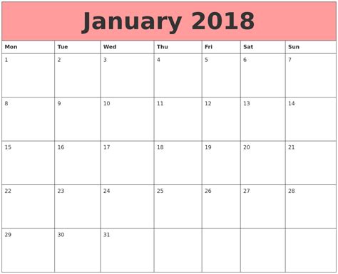January 2018 Calendars That Work
