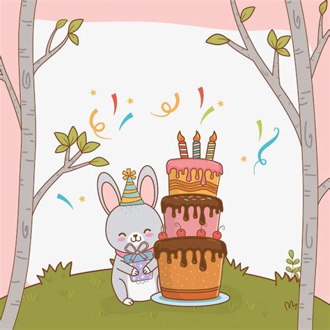 Premium Vector Birthday Card With Cute Rabbit Woodland