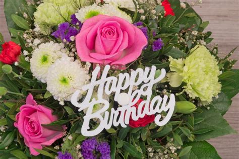 Flower Bouquet With Text Happy Birthday Stock Image Image Of