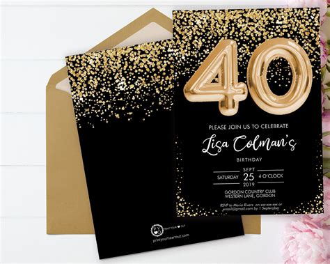 Diy 40th Birthday Foil Balloon Confetti Invitation Printable Template