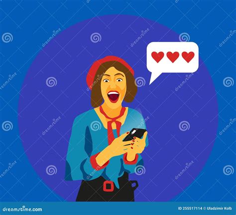 Happy Girl Receives A Message On The Phone Stock Vector Illustration Of Receives Face 255517114