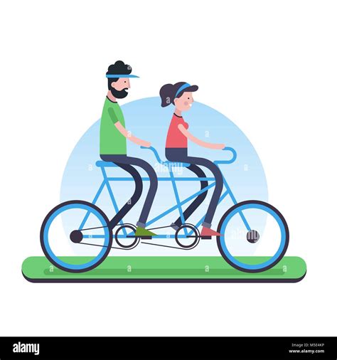 Happy Couple Outdoor Riding A Tandem Bike Together Eco Friendly Green